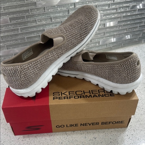 Skechers Shoes - Skechers Tan and White Slip-On Sneakers